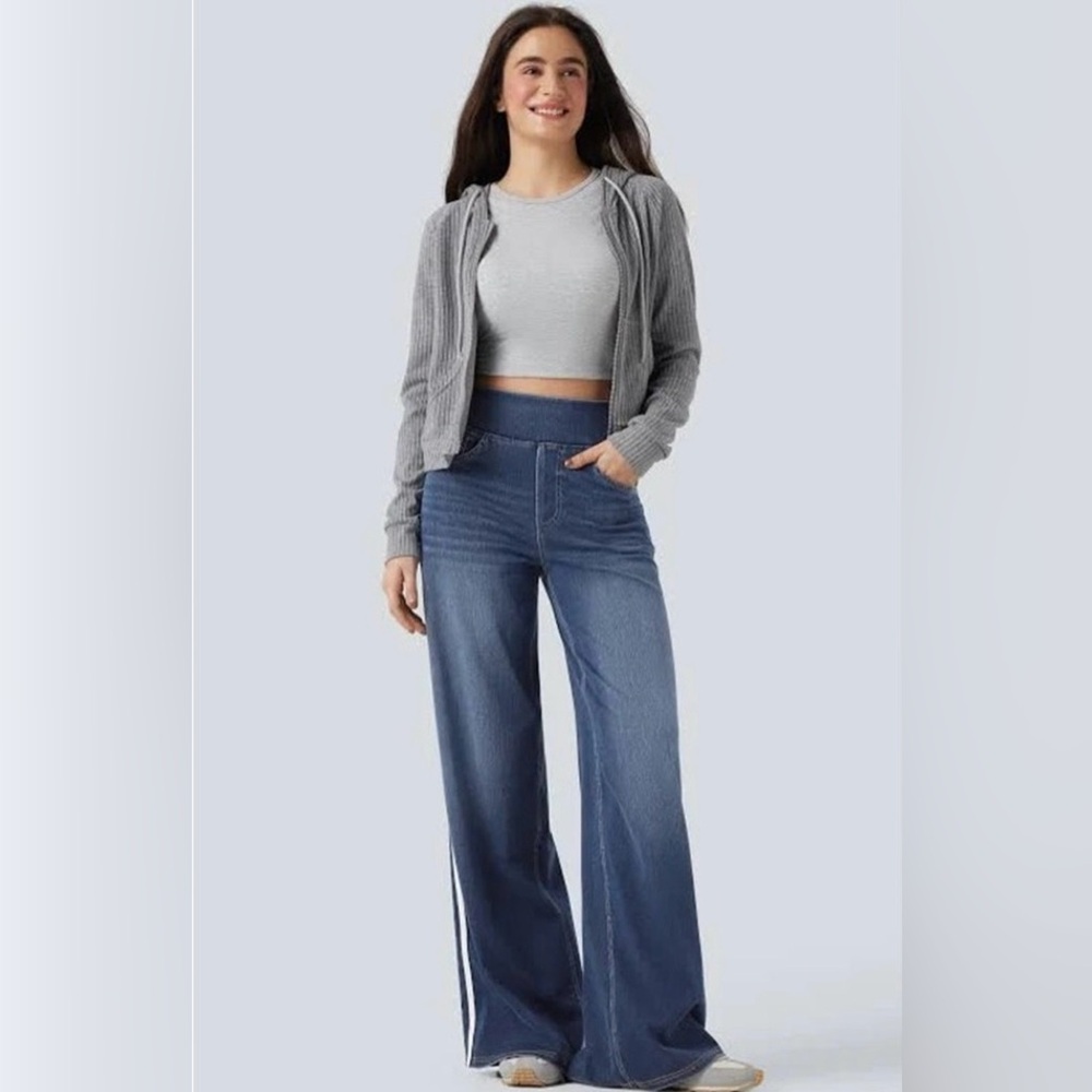 HALARA Flex High Waist Wide Leg Blue Denim with Side Stripe Jeans Women’s XL